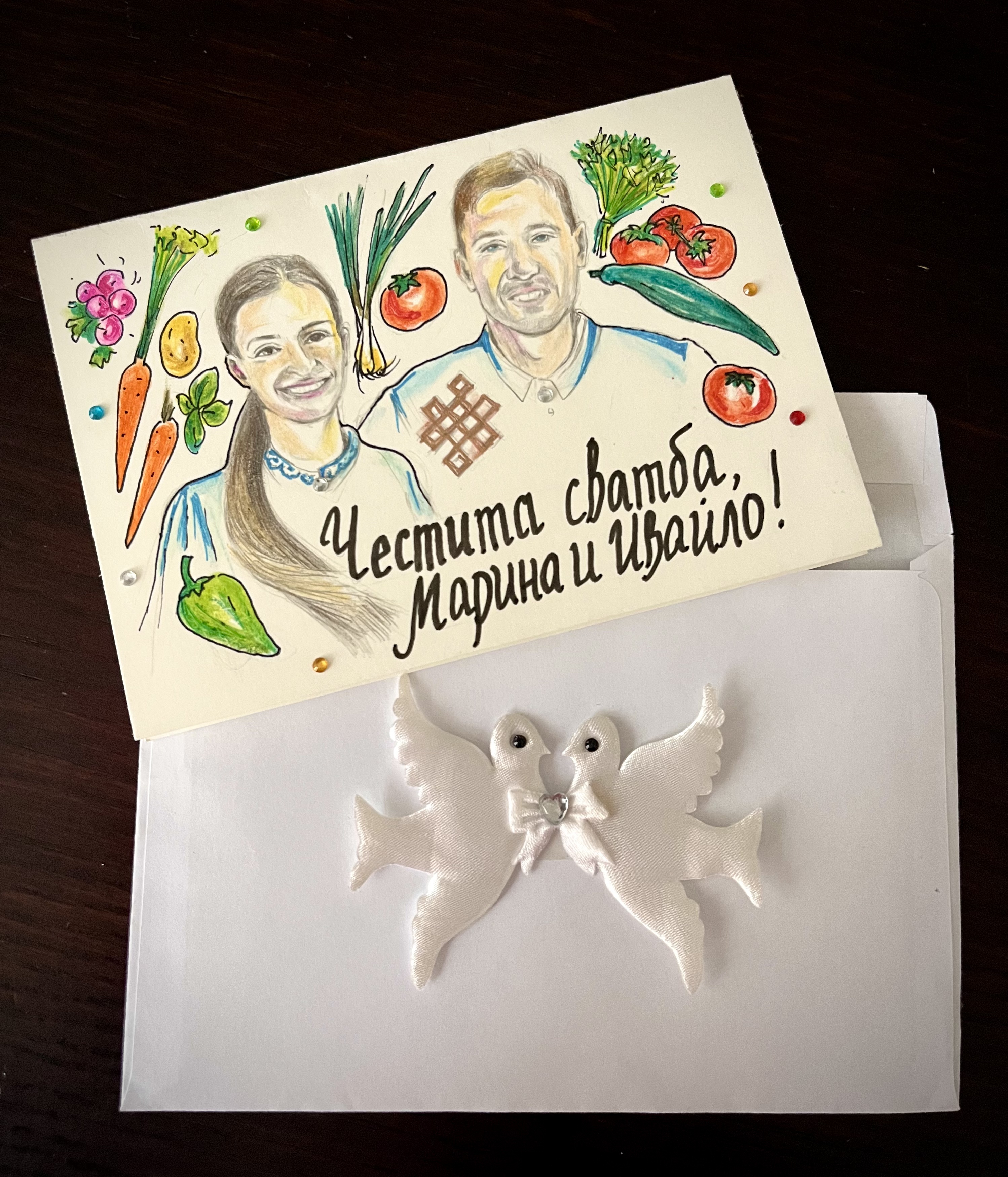 Сватбена картичка, калиграфски и glitter маркери, художник Диляна Колева